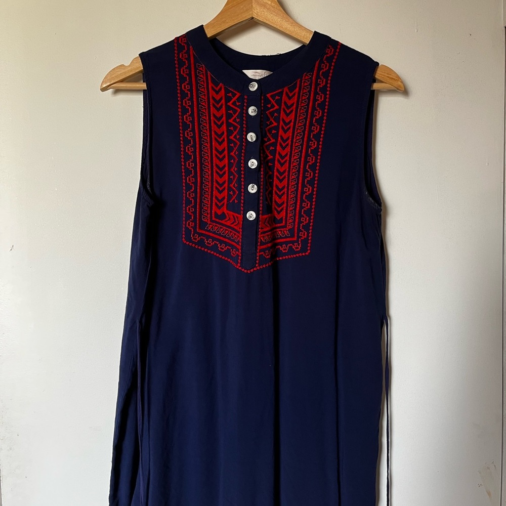 Charming Charlie Navy Blue Tank Top with Red Embroidery